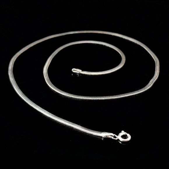 Sterling Silver Flat Chain Necklace, 18 Inches Long, Estate - Picture 1 of 6